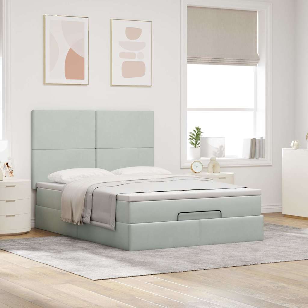 Ottoman-Bett mit Matratzen & LEDs Hellgrau 140x200 cm Samt
