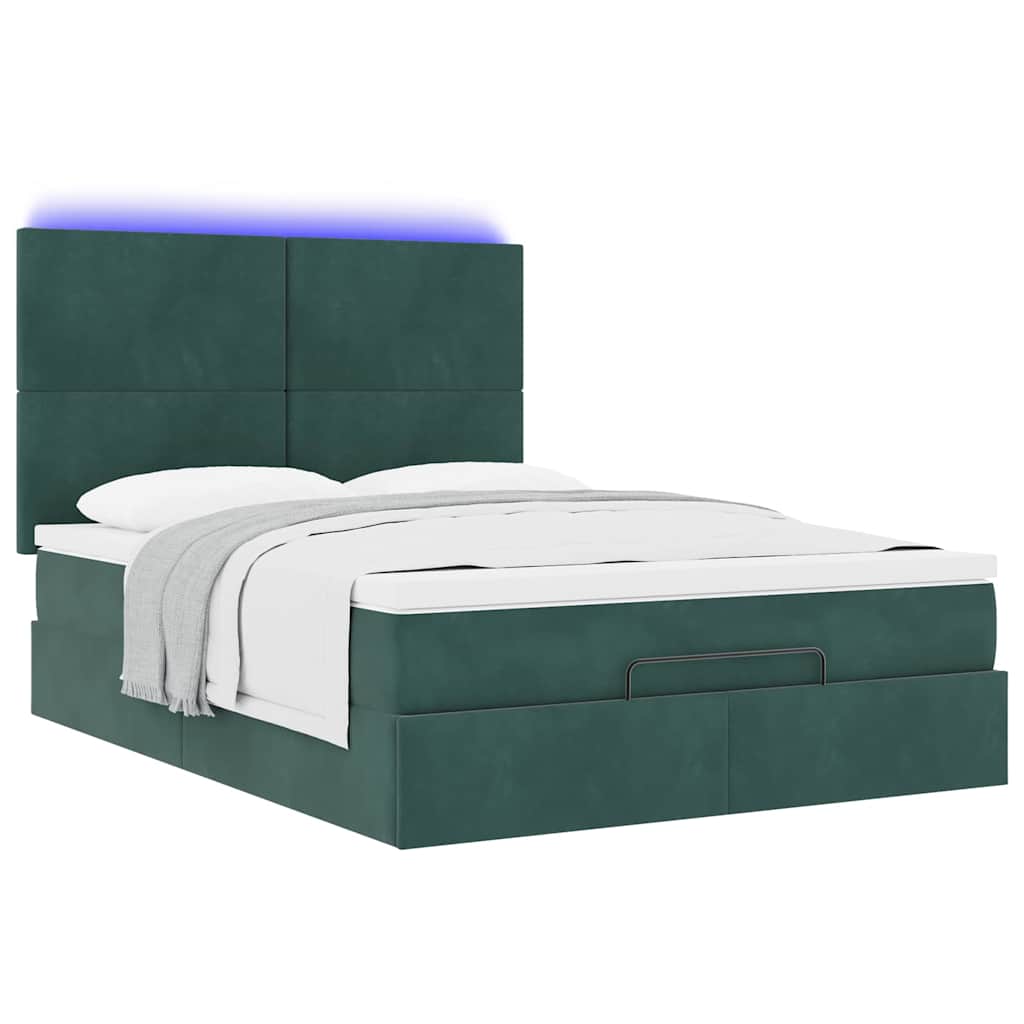 Ottoman-Bett mit Matratzen & LEDs Dunkelgrün 140x200 cm Samt