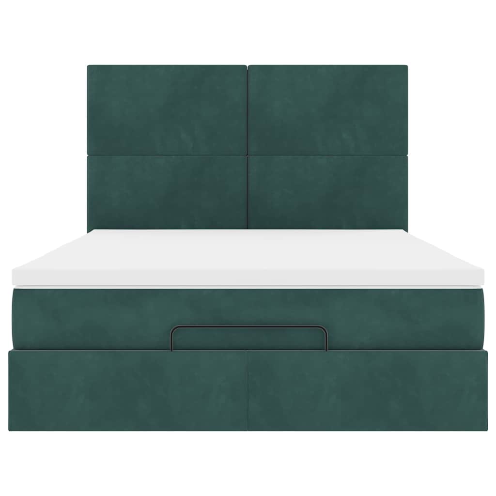 Ottoman-Bett mit Matratzen & LEDs Dunkelgrün 140x200 cm Samt