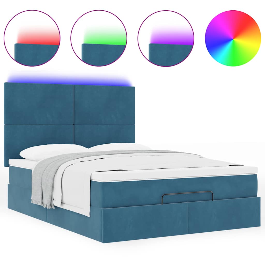 Ottoman-Bett mit Matratzen & LEDs Dunkelblau 140x200 cm Samt