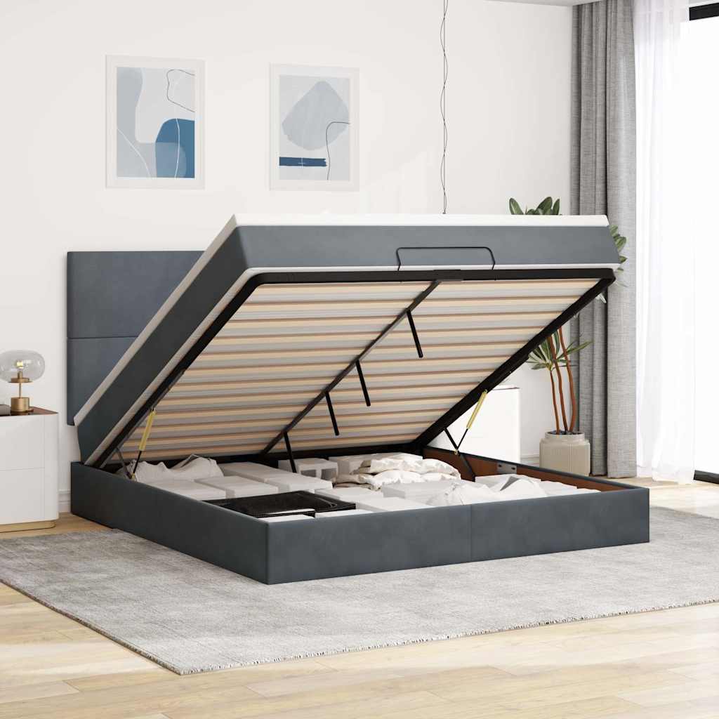 Ottoman-Bett mit Matratzen & LEDs Dunkelgrau 160x200 cm Samt