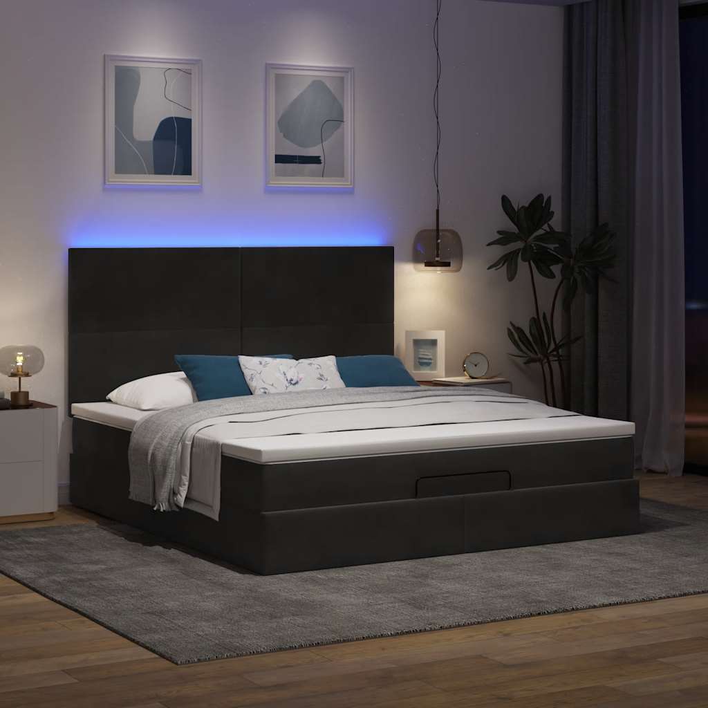 Ottoman-Bett mit Matratzen & LEDs Schwarz 160x200 cm Samt