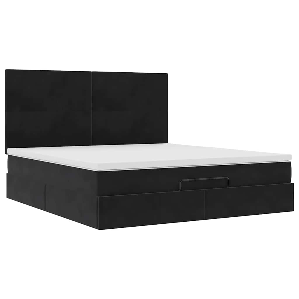 Ottoman-Bett mit Matratzen & LEDs Schwarz 160x200 cm Samt