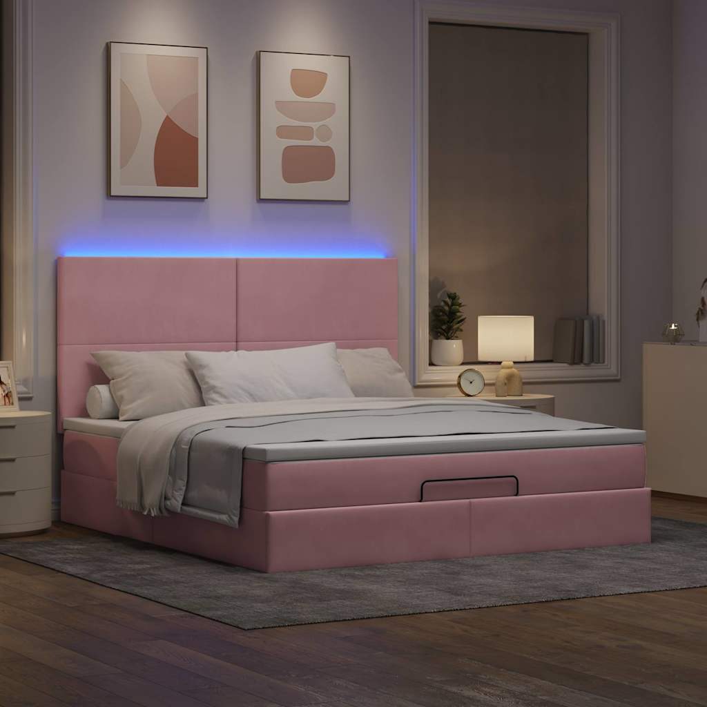 Ottoman-Bett mit Matratzen & LEDs Rosa 160x200 cm Samt