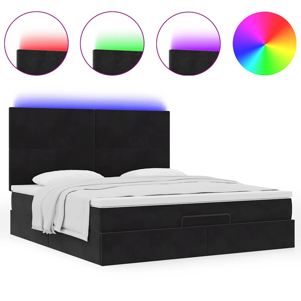 Ottoman-Bett mit Matratzen & LEDs Schwarz 180x200 cm Samt