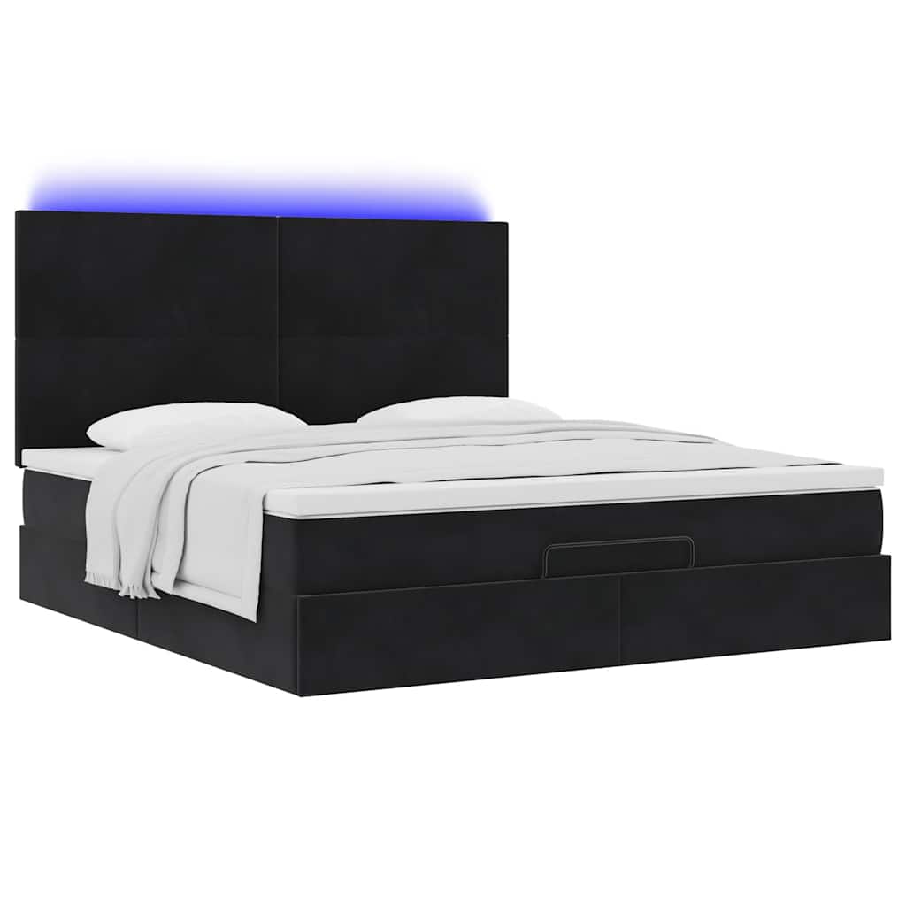 Ottoman-Bett mit Matratzen & LEDs Schwarz 180x200 cm Samt