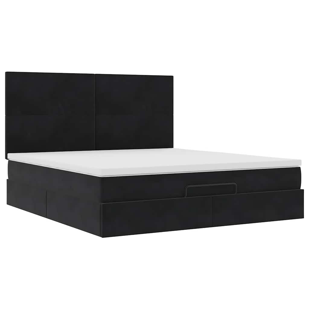 Ottoman-Bett mit Matratzen & LEDs Schwarz 180x200 cm Samt