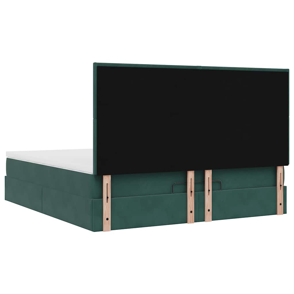 Ottoman-Bett mit Matratzen & LEDs Dunkelgrün 180x200 cm Samt