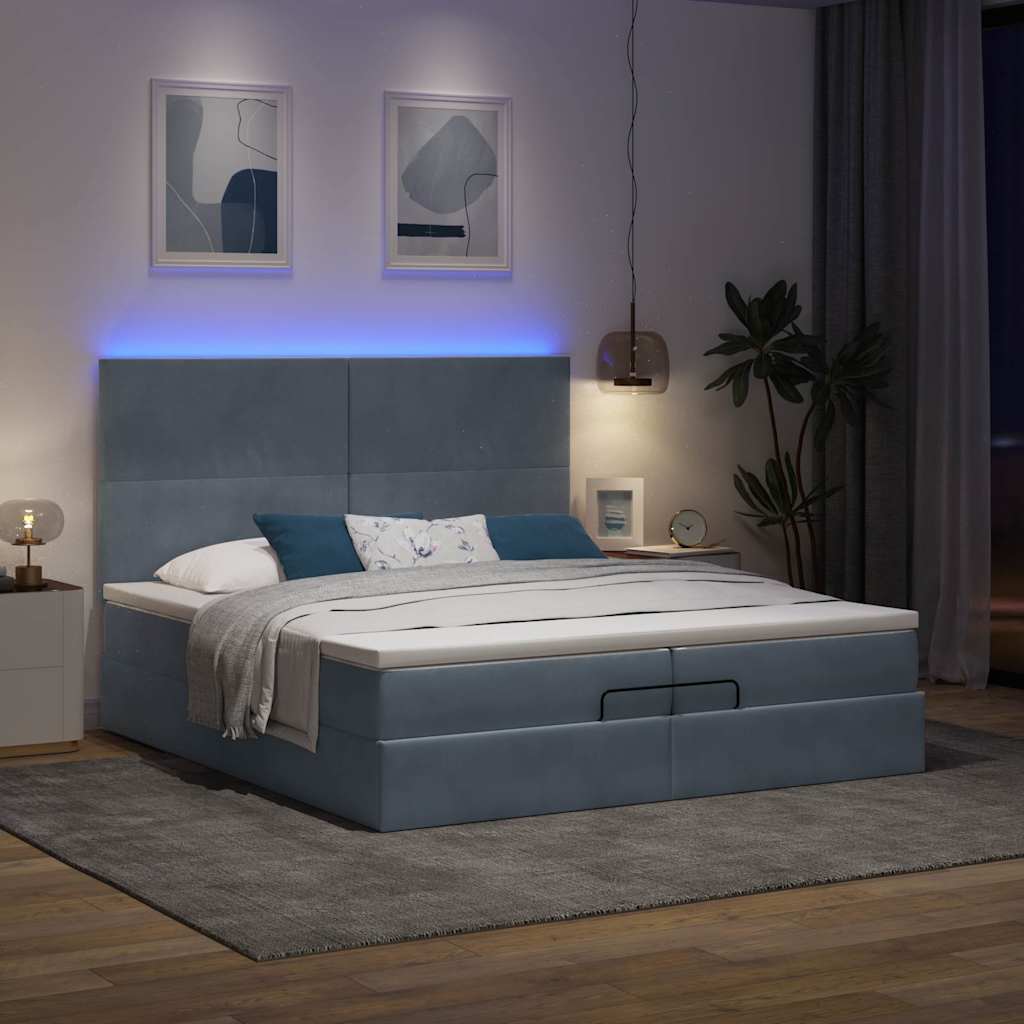 Ottoman-Bett mit Matratzen & LEDs Dunkelgrau 200x200 cm Samt