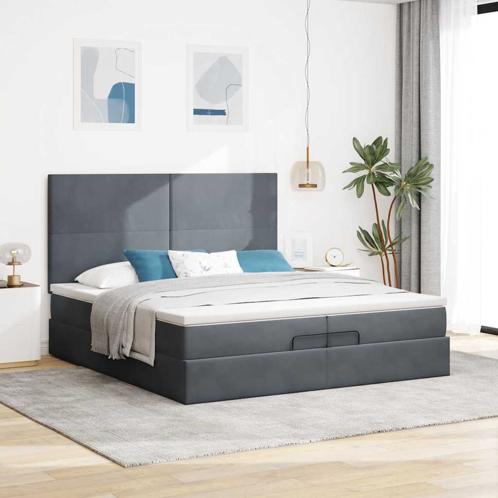 Ottoman-Bett mit Matratzen & LEDs Dunkelgrau 200x200 cm Samt