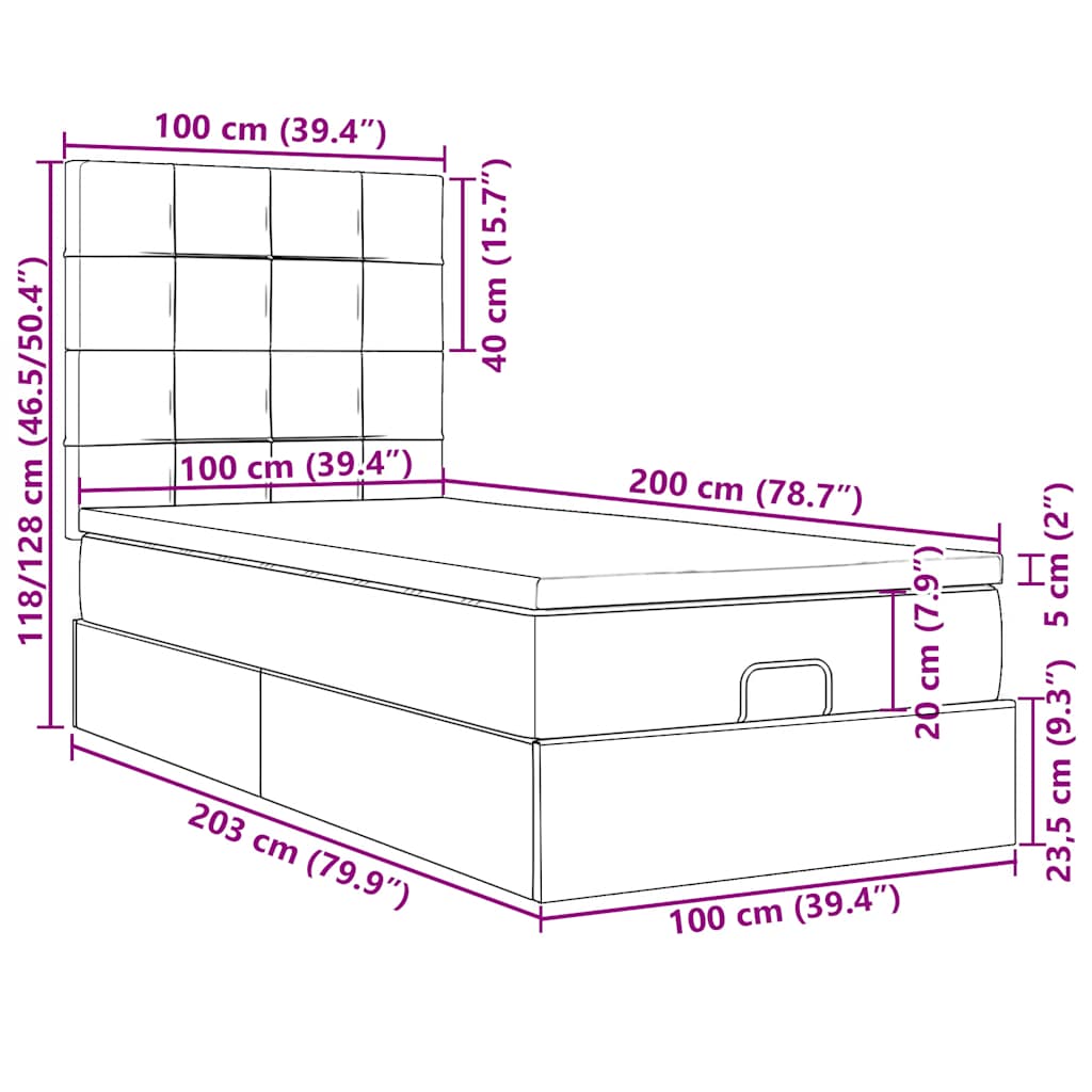 Ottoman-Bett mit Matratzen & LEDs Dunkelgrün 100x200 cm Samt