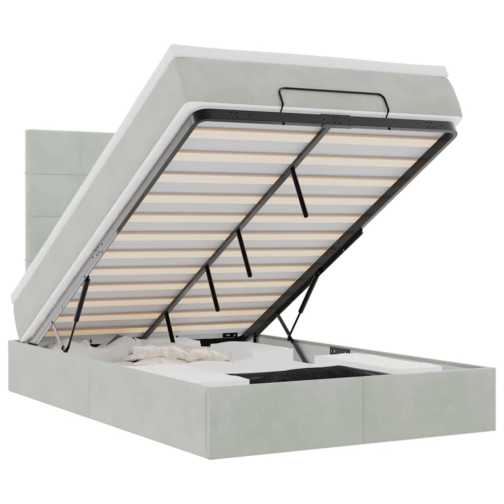 Ottoman-Bett mit Matratzen & LEDs Hellgrau 120x200 cm Samt