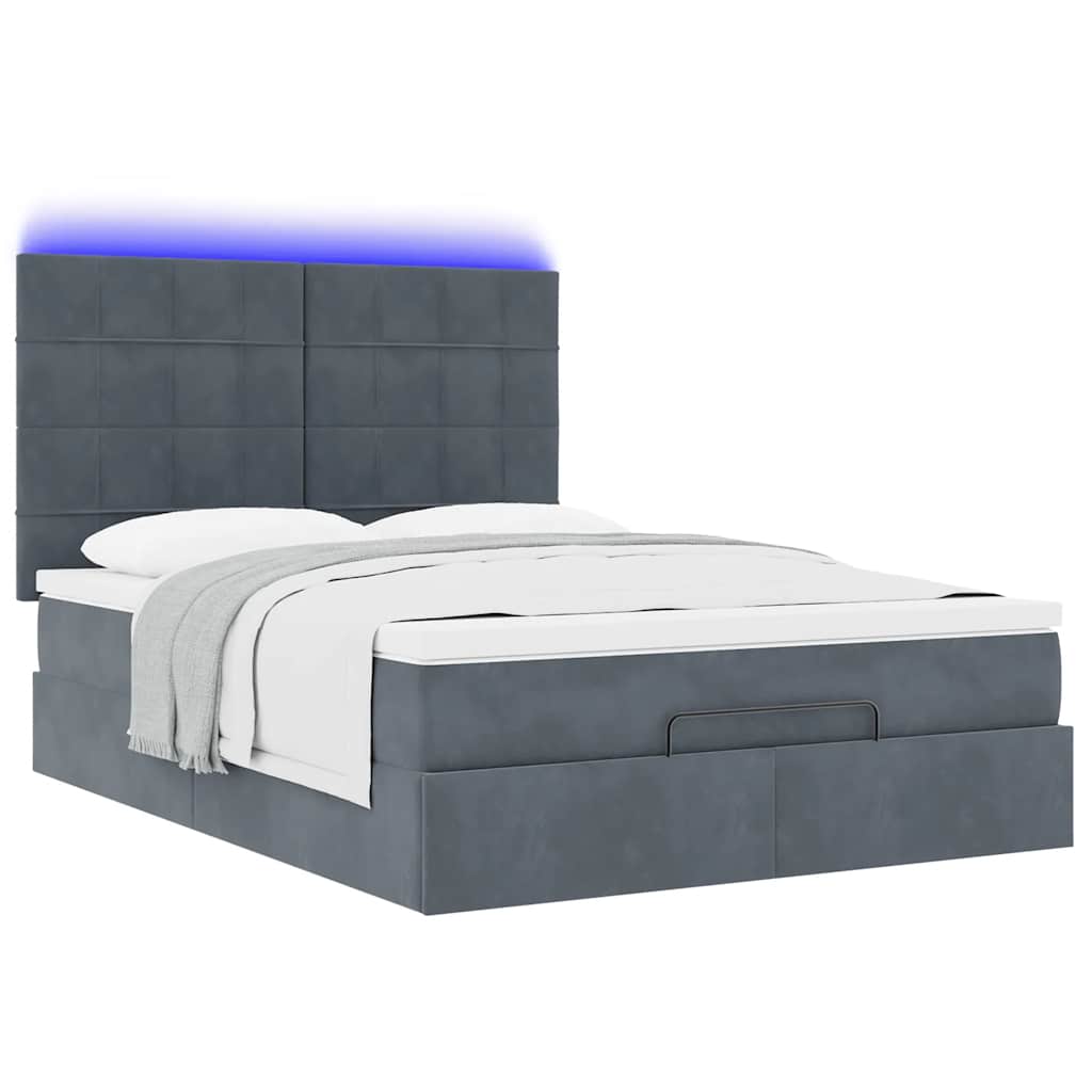 Ottoman-Bett mit Matratzen & LEDs Dunkelgrau 140x190 cm Samt