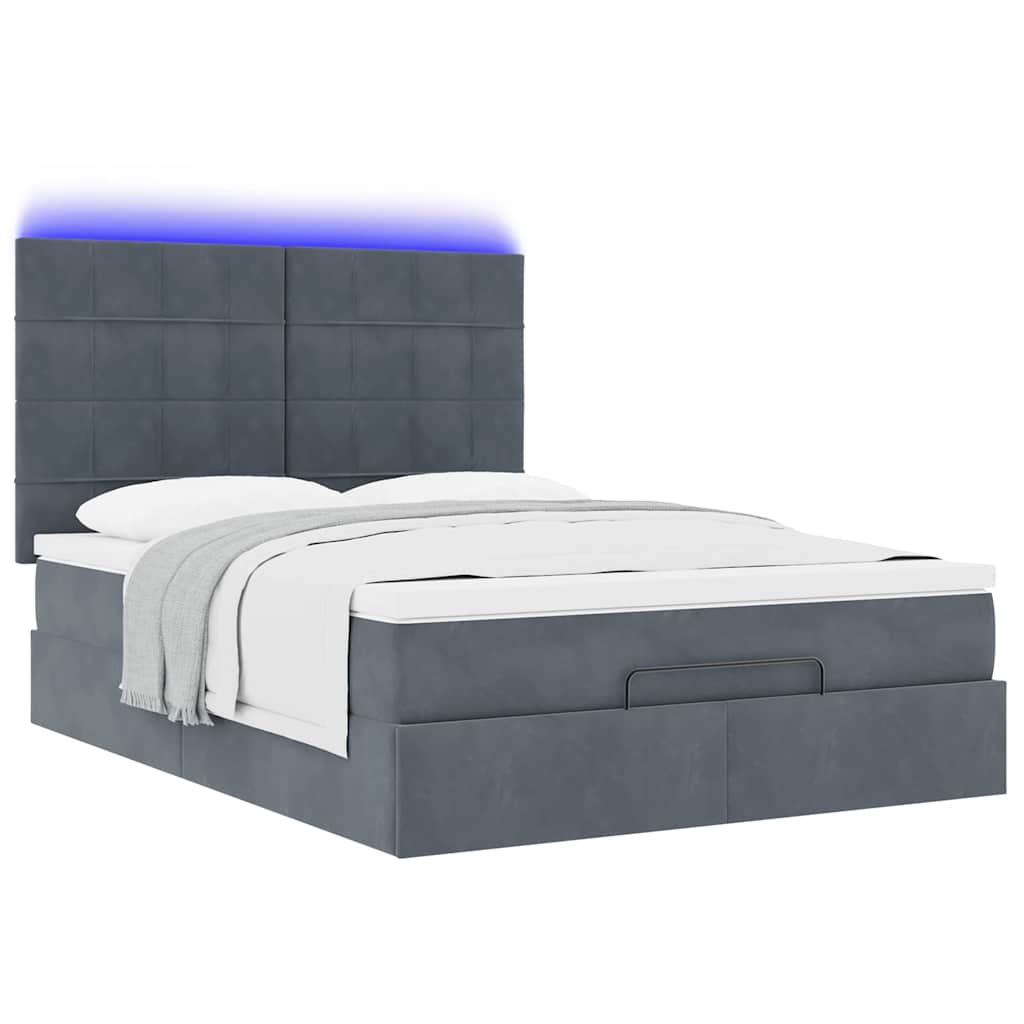 Ottoman-Bett mit Matratzen & LEDs Dunkelgrau 140x200 cm Samt