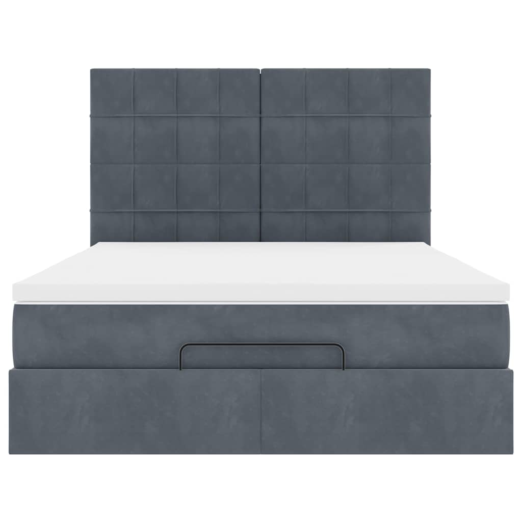 Ottoman-Bett mit Matratzen & LEDs Dunkelgrau 140x200 cm Samt