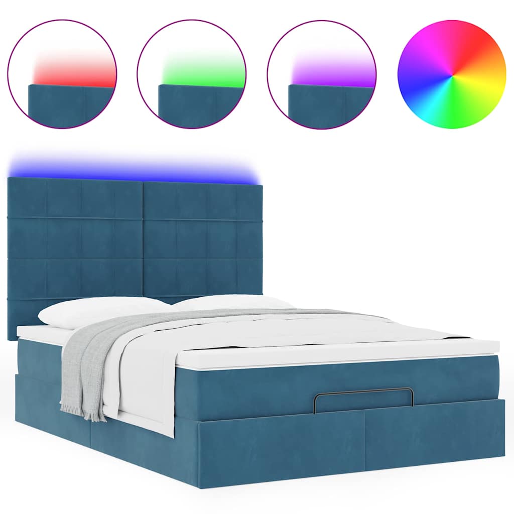 Ottoman-Bett mit Matratzen & LEDs Dunkelblau 140x200 cm Samt