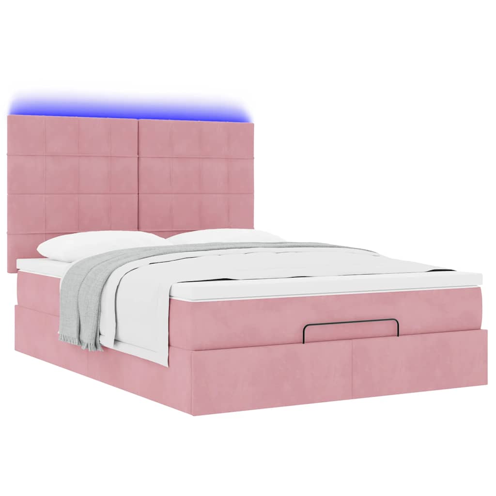 Ottoman-Bett mit Matratzen & LEDs Rosa 140x200 cm Samt