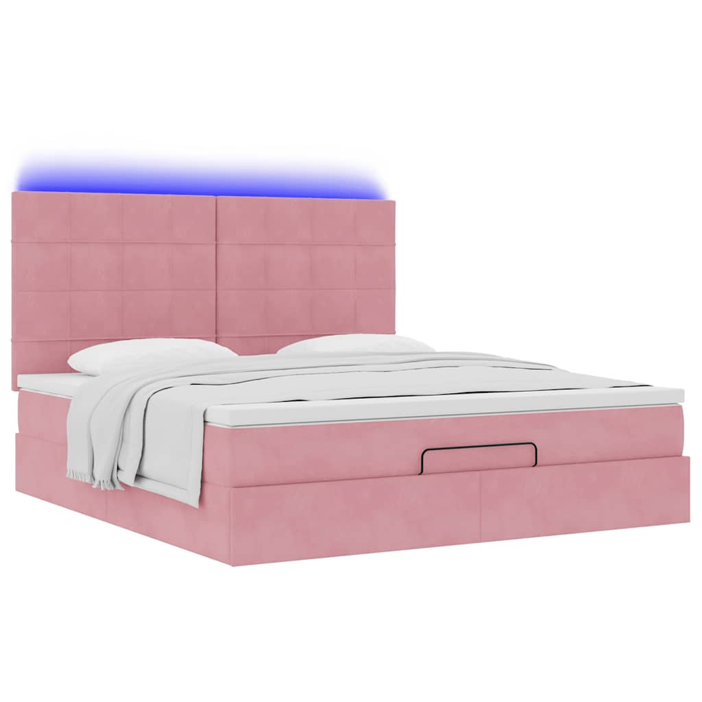 Ottoman-Bett mit Matratzen & LEDs Rosa 180x200 cm Samt