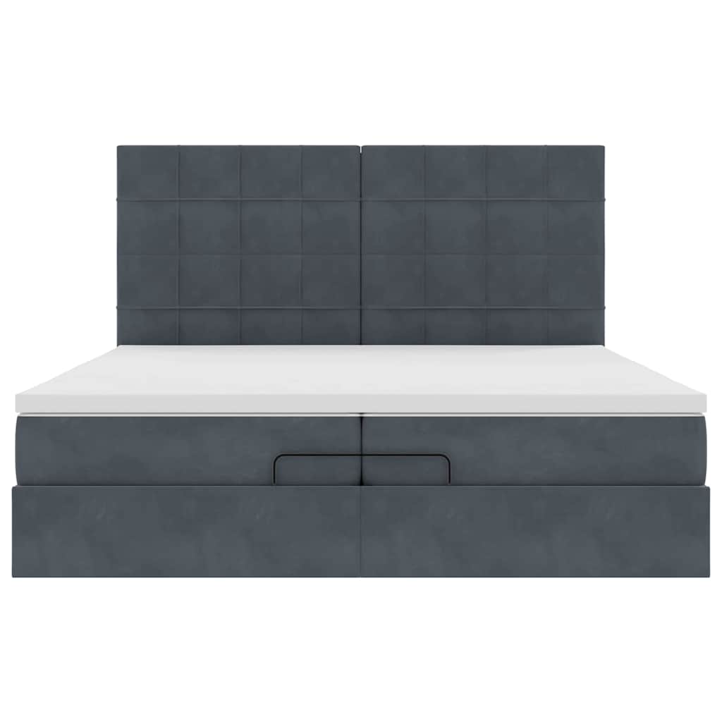 Ottoman-Bett mit Matratzen & LEDs Dunkelgrau 200x200 cm Samt