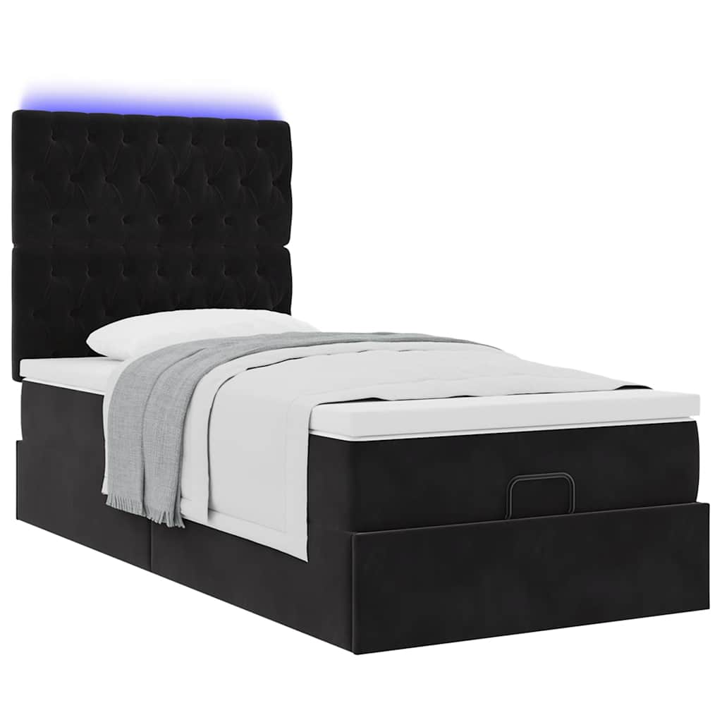 Ottoman-Bett mit Matratzen & LEDs Schwarz 100x200 cm Samt