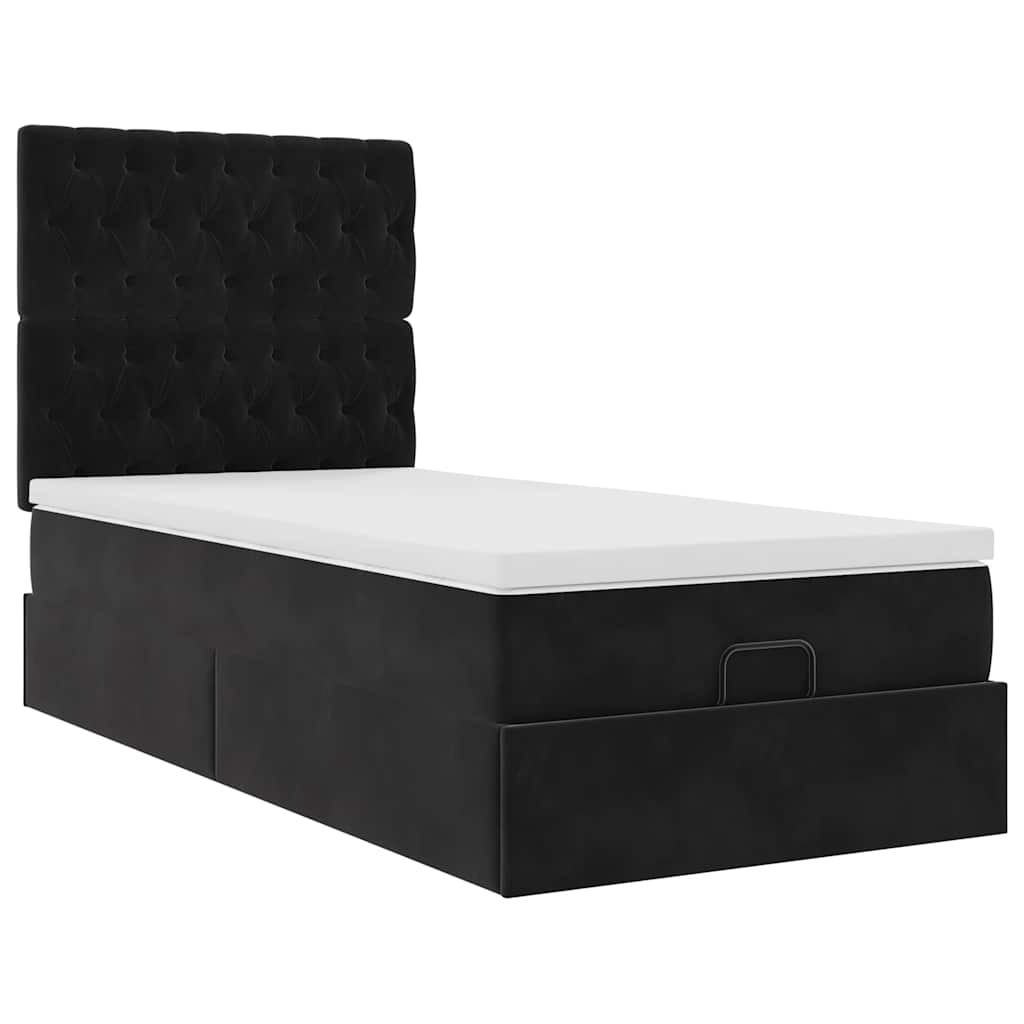Ottoman-Bett mit Matratzen & LEDs Schwarz 100x200 cm Samt