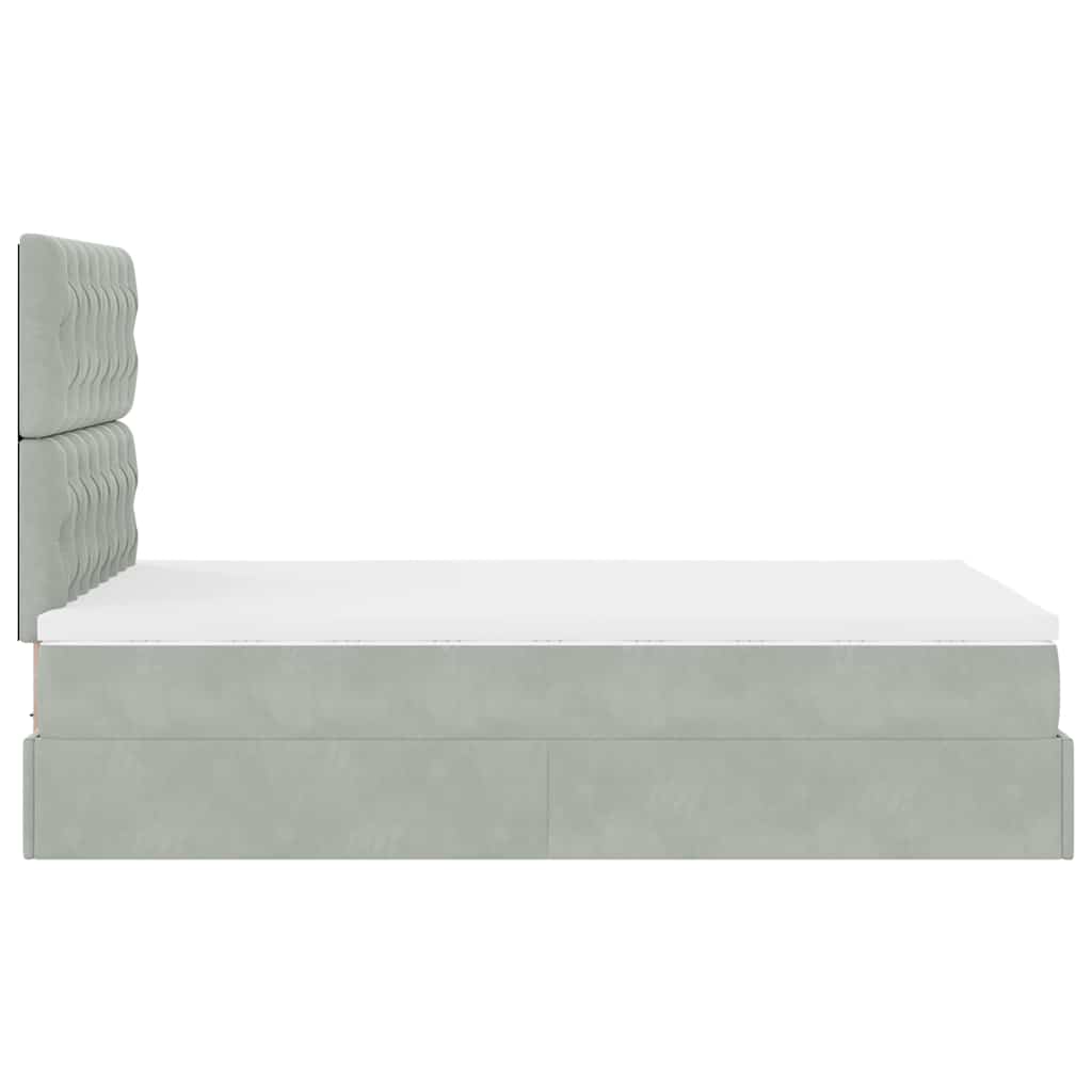 Ottoman-Bett mit Matratzen & LEDs Hellgrau 120x200 cm Samt