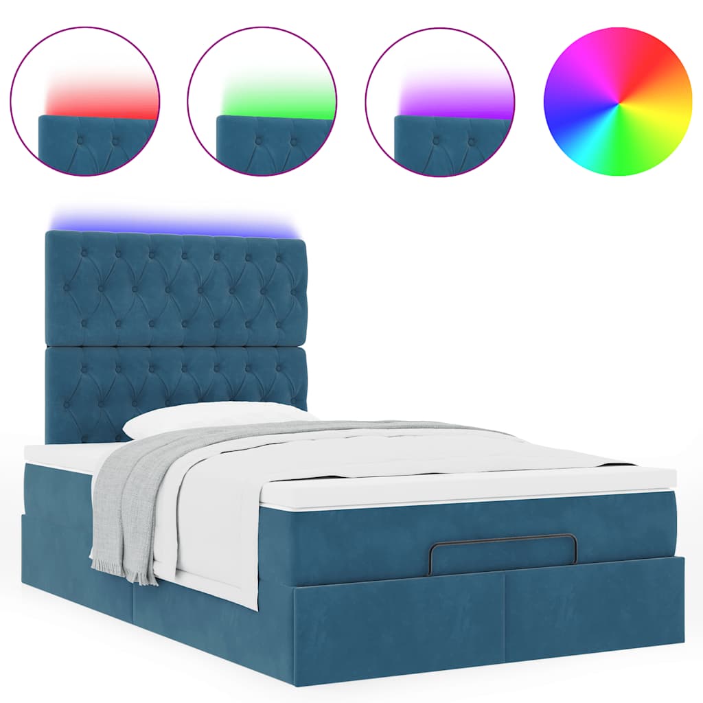 Ottoman-Bett mit Matratzen & LEDs Dunkelblau 120x200 cm Samt