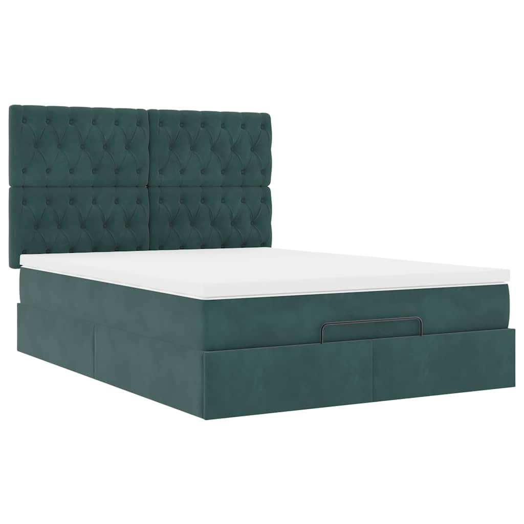 Ottoman-Bett mit Matratzen & LEDs Dunkelgrün 140x200 cm Samt