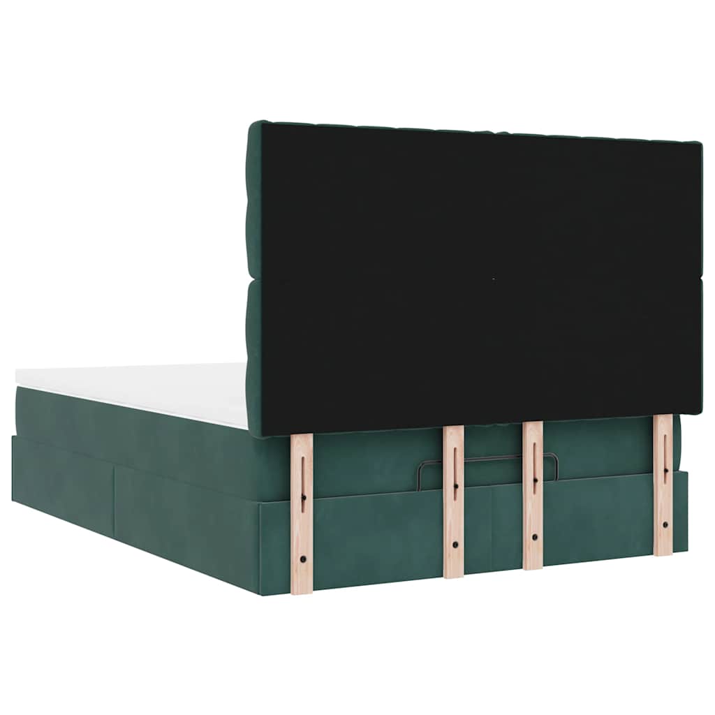 Ottoman-Bett mit Matratzen & LEDs Dunkelgrün 140x200 cm Samt