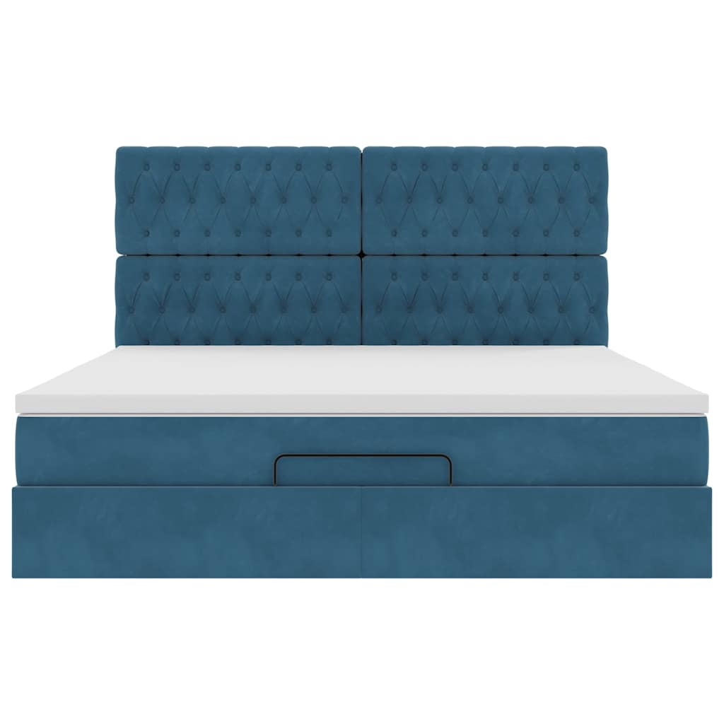 Ottoman-Bett mit Matratzen & LEDs Dunkelblau 160x200 cm Samt
