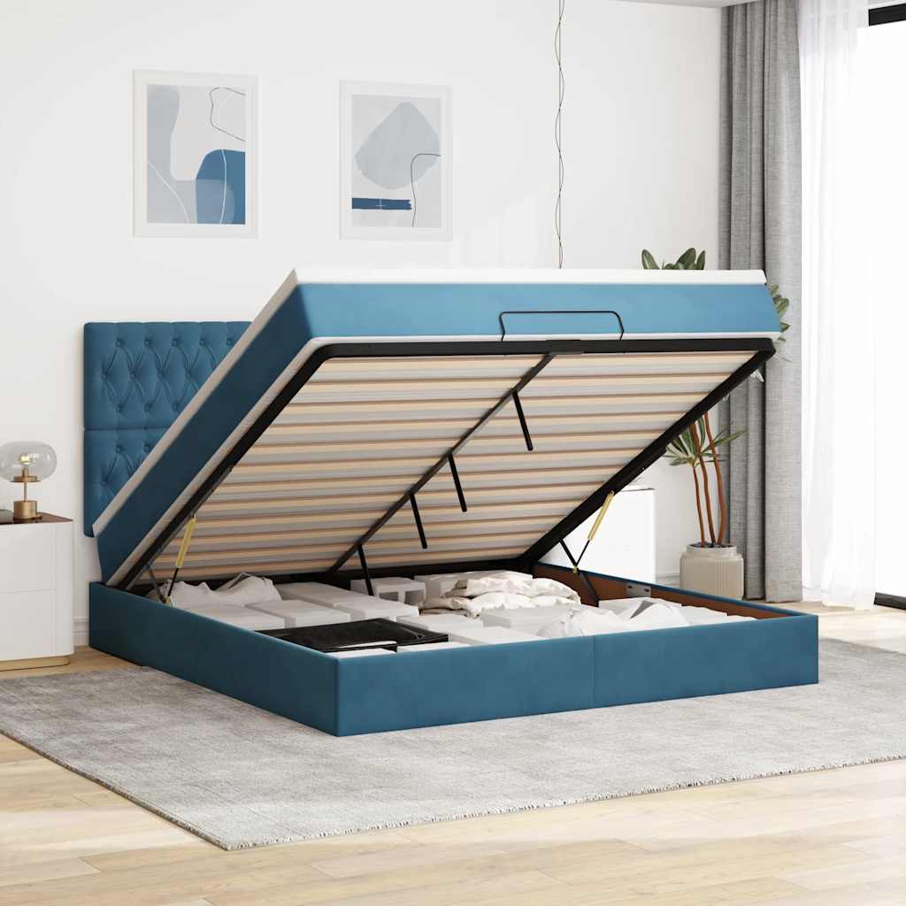 Ottoman-Bett mit Matratzen & LEDs Dunkelblau 160x200 cm Samt