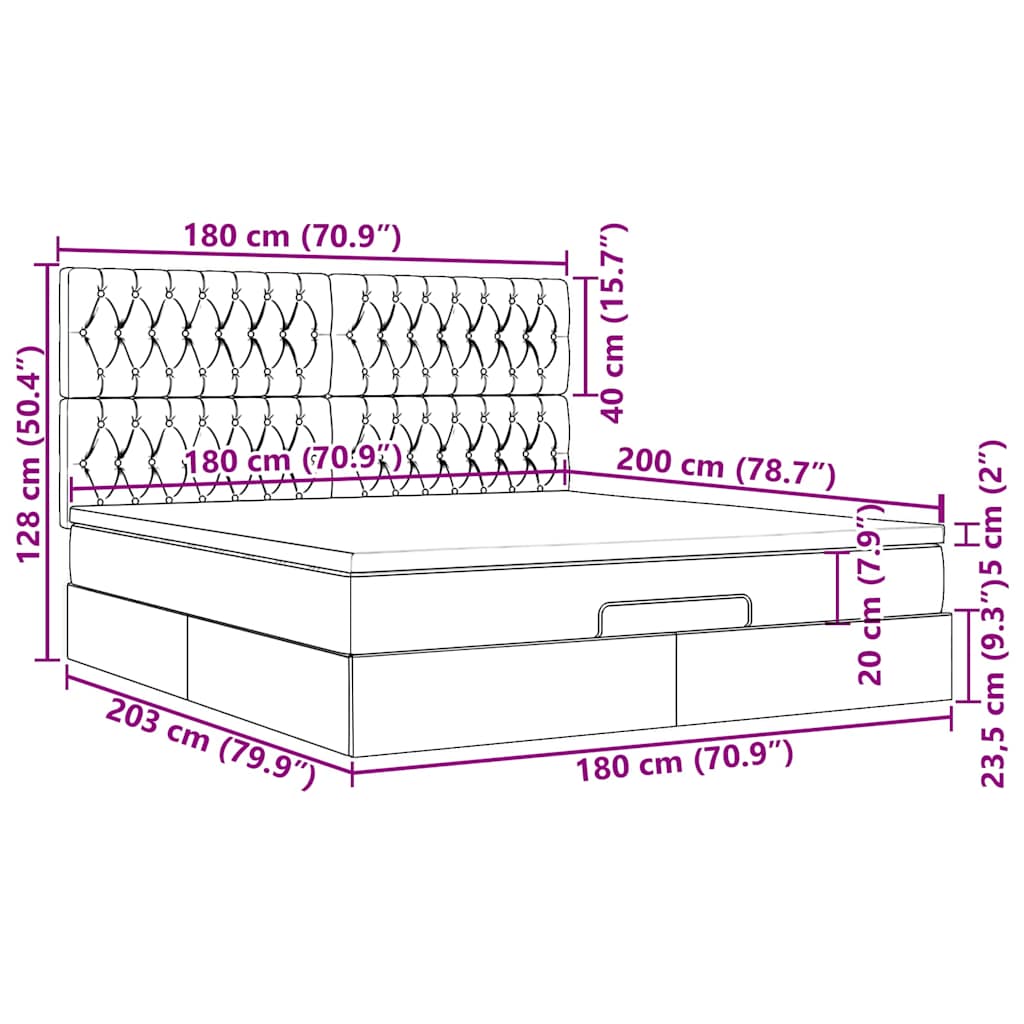 Ottoman-Bett mit Matratzen & LEDs Hellgrau 180x200 cm Samt