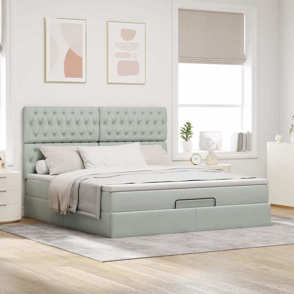 Ottoman-Bett mit Matratzen & LEDs Hellgrau 180x200 cm Samt