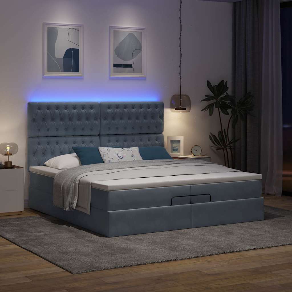 Ottoman-Bett mit Matratzen & LEDs Dunkelgrau 200x200 cm Samt