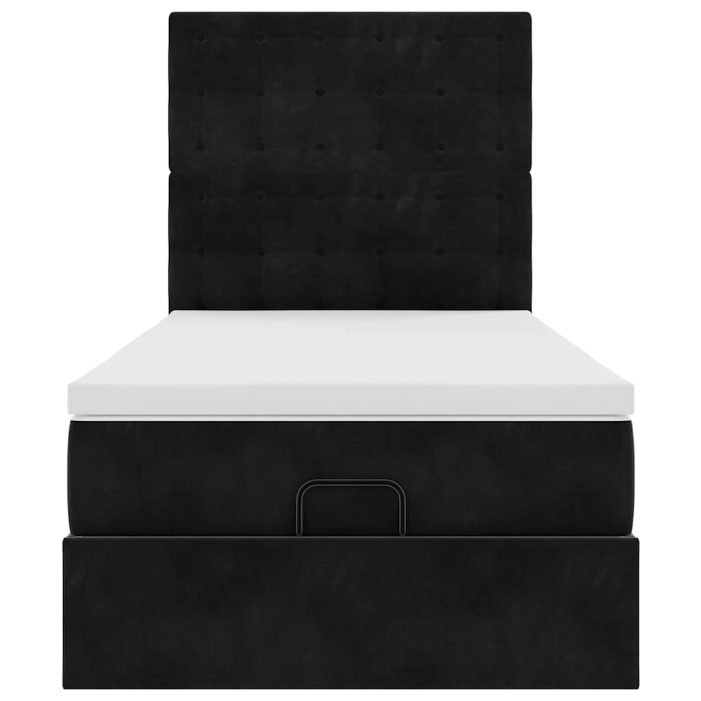 Ottoman-Bett mit Matratzen & LEDs Schwarz 100x200 cm Samt