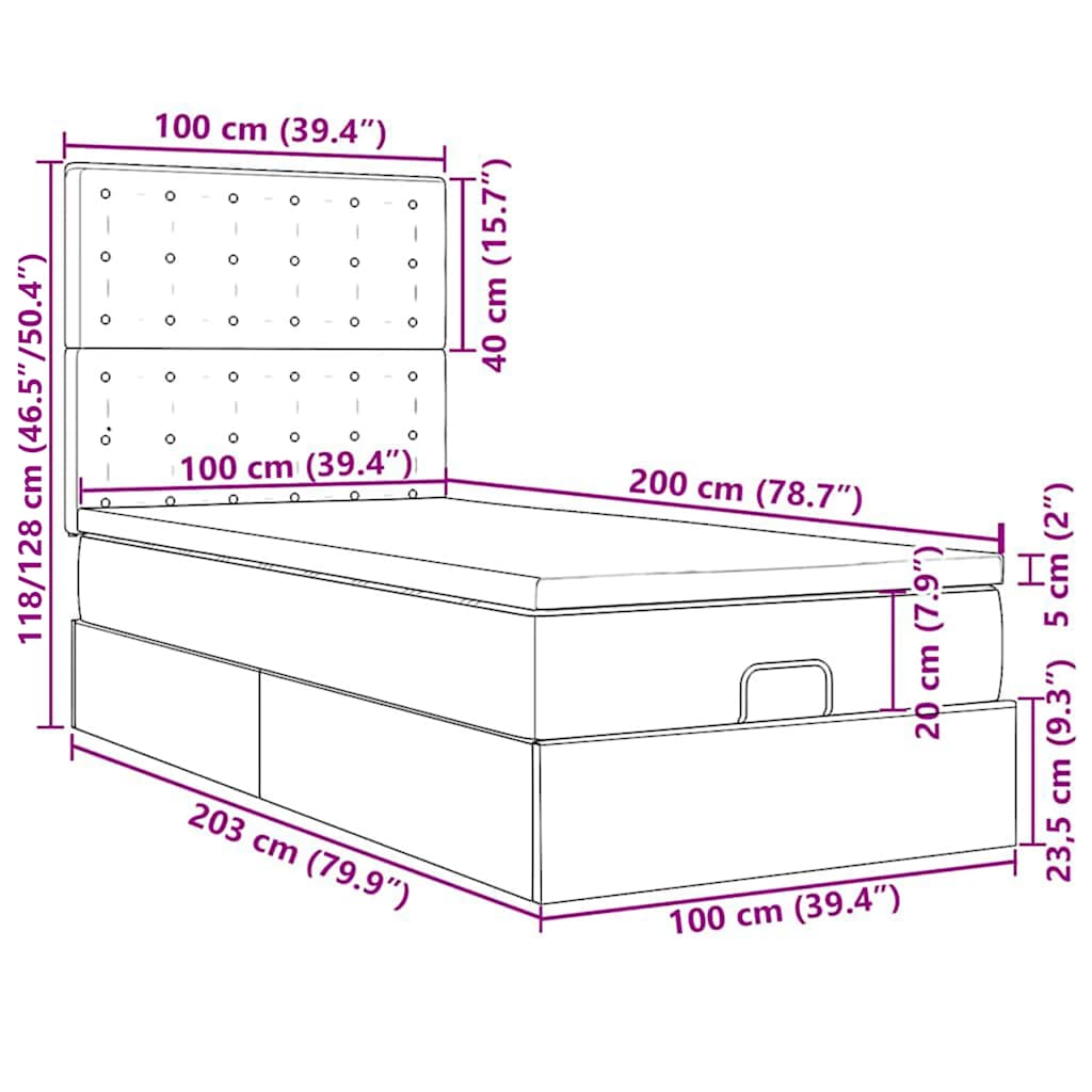 Ottoman-Bett mit Matratzen & LEDs Dunkelgrün 100x200 cm Samt