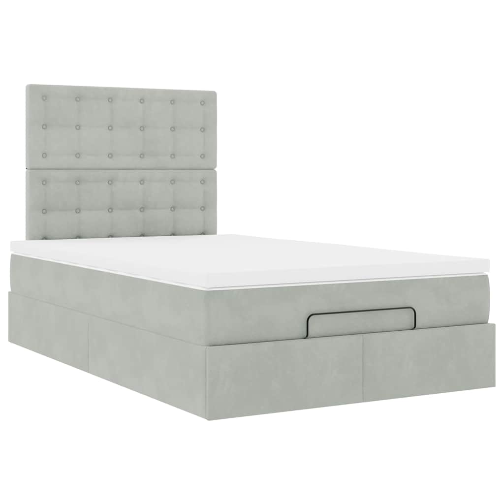 Ottoman-Bett mit Matratzen & LEDs Hellgrau 120x200 cm Samt
