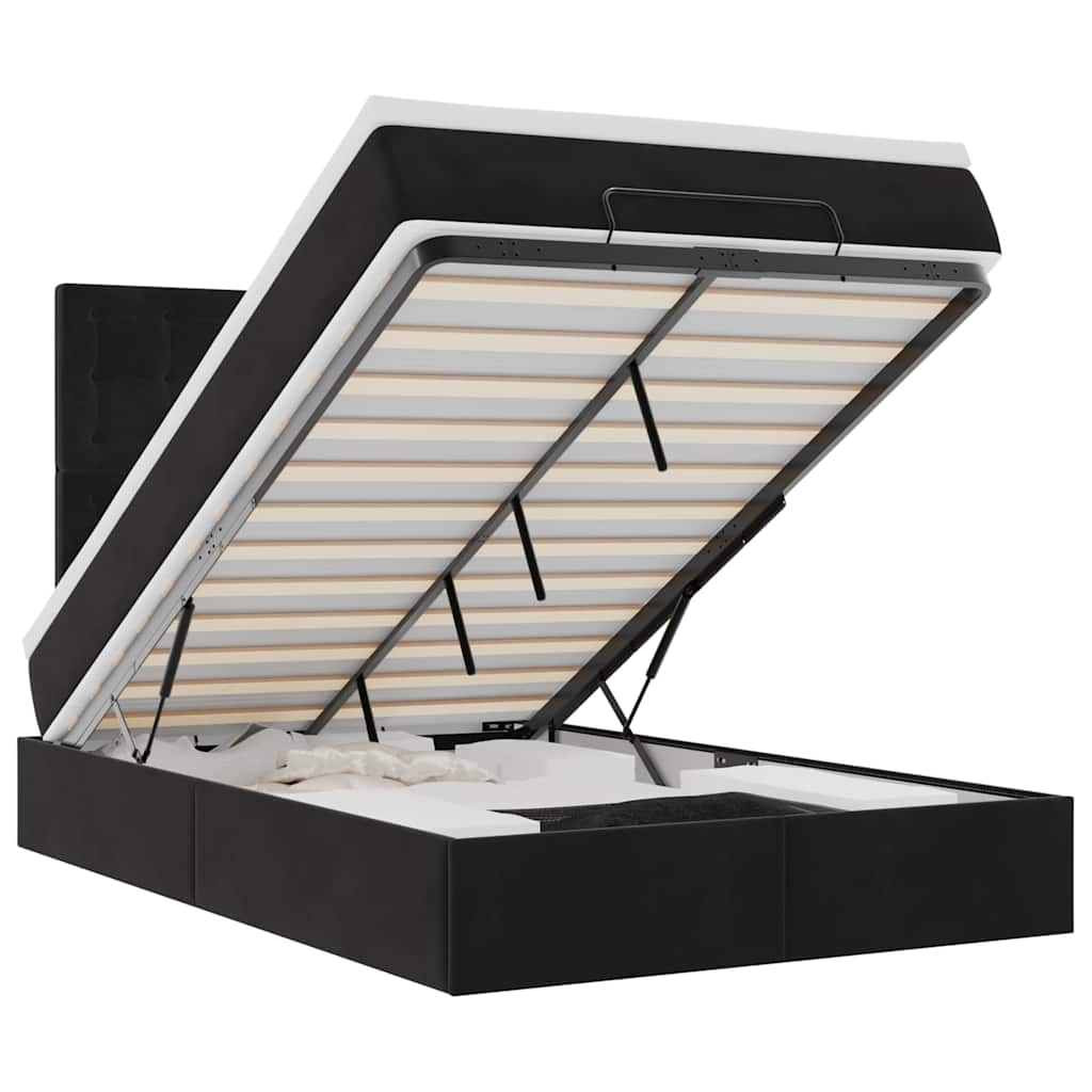 Ottoman-Bett mit Matratzen & LEDs Schwarz 120x200 cm Samt