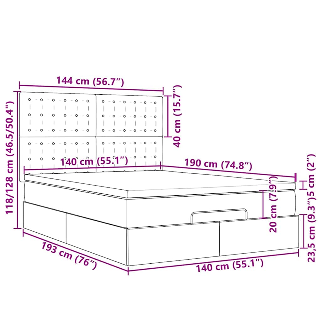 Ottoman-Bett mit Matratzen & LEDs Schwarz 140x190 cm Samt