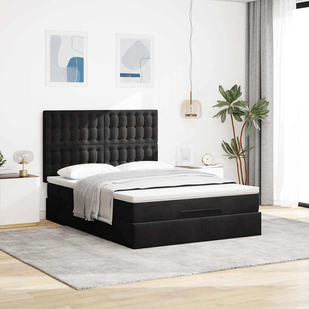 Ottoman-Bett mit Matratzen & LEDs Schwarz 140x190 cm Samt