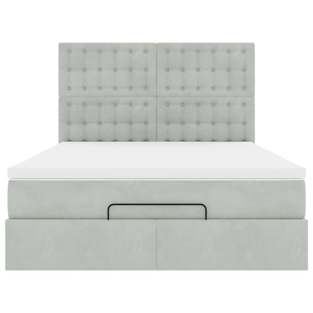 Ottoman-Bett mit Matratzen & LEDs Hellgrau 140x200 cm Samt