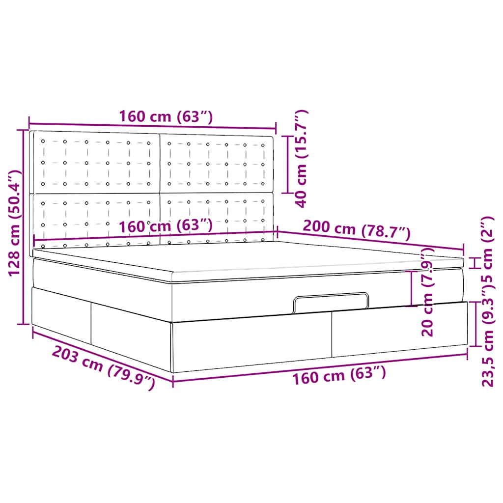 Ottoman-Bett mit Matratzen & LEDs Dunkelgrau 160x200 cm Samt