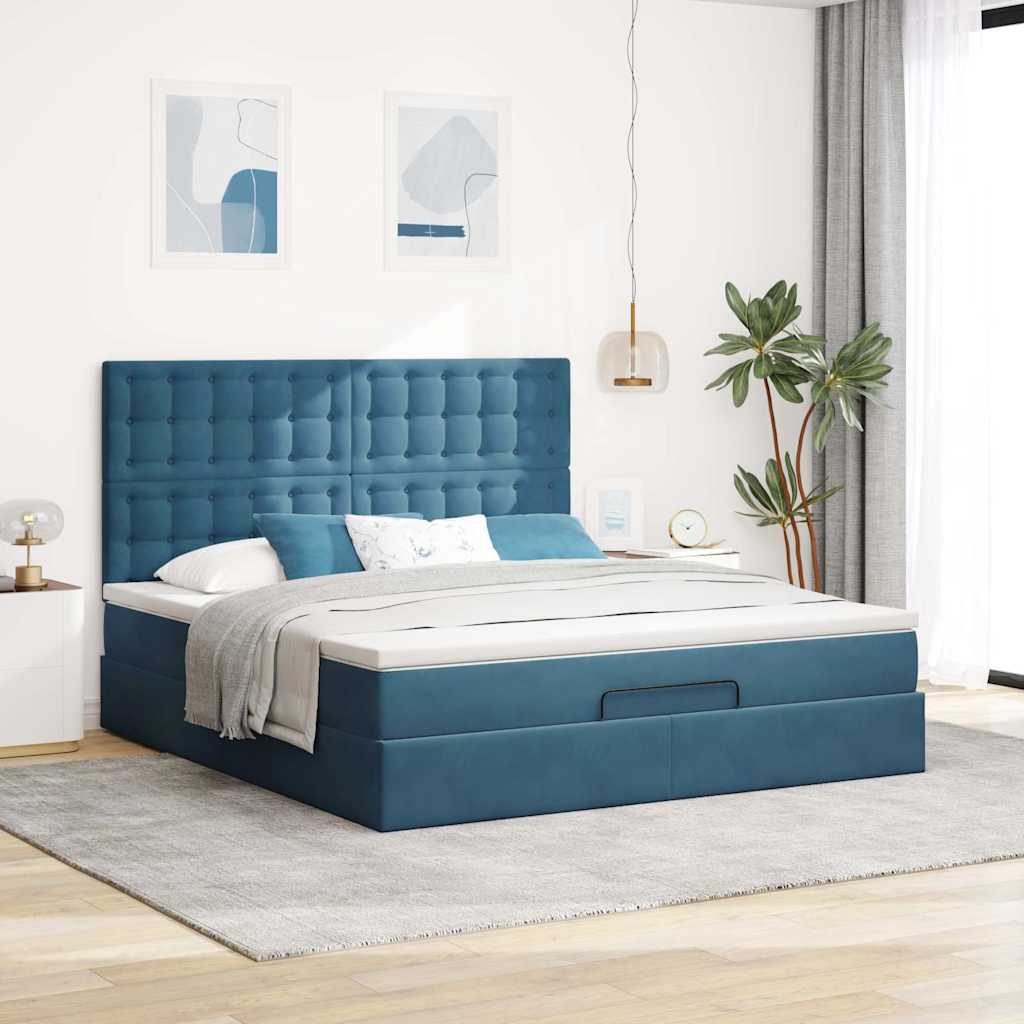 Ottoman-Bett mit Matratzen & LEDs Dunkelblau 160x200 cm Samt