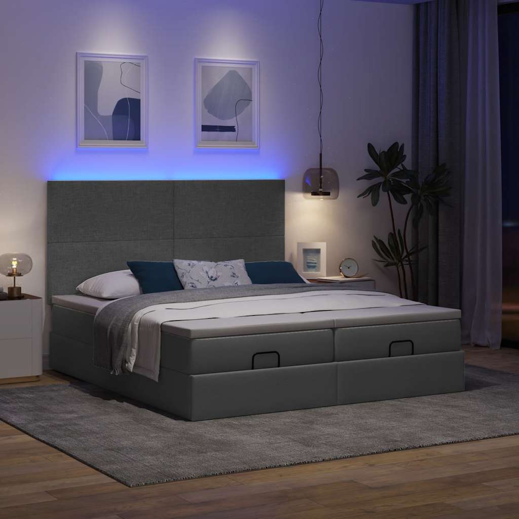 Ottoman-Bett mit Matratzen & LEDs Dunkelgrau 160x200 cm Stoff