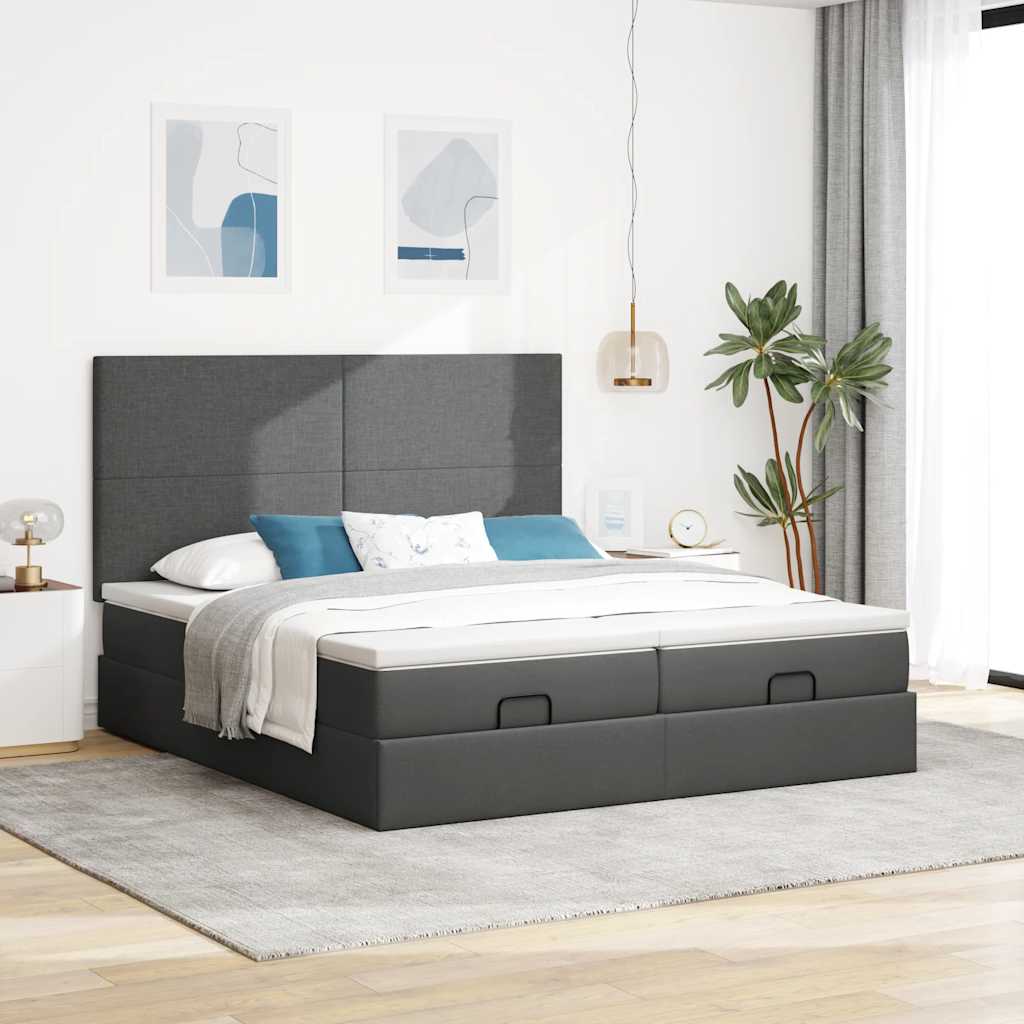 Ottoman-Bett mit Matratzen & LEDs Dunkelgrau 180x200 cm Stoff
