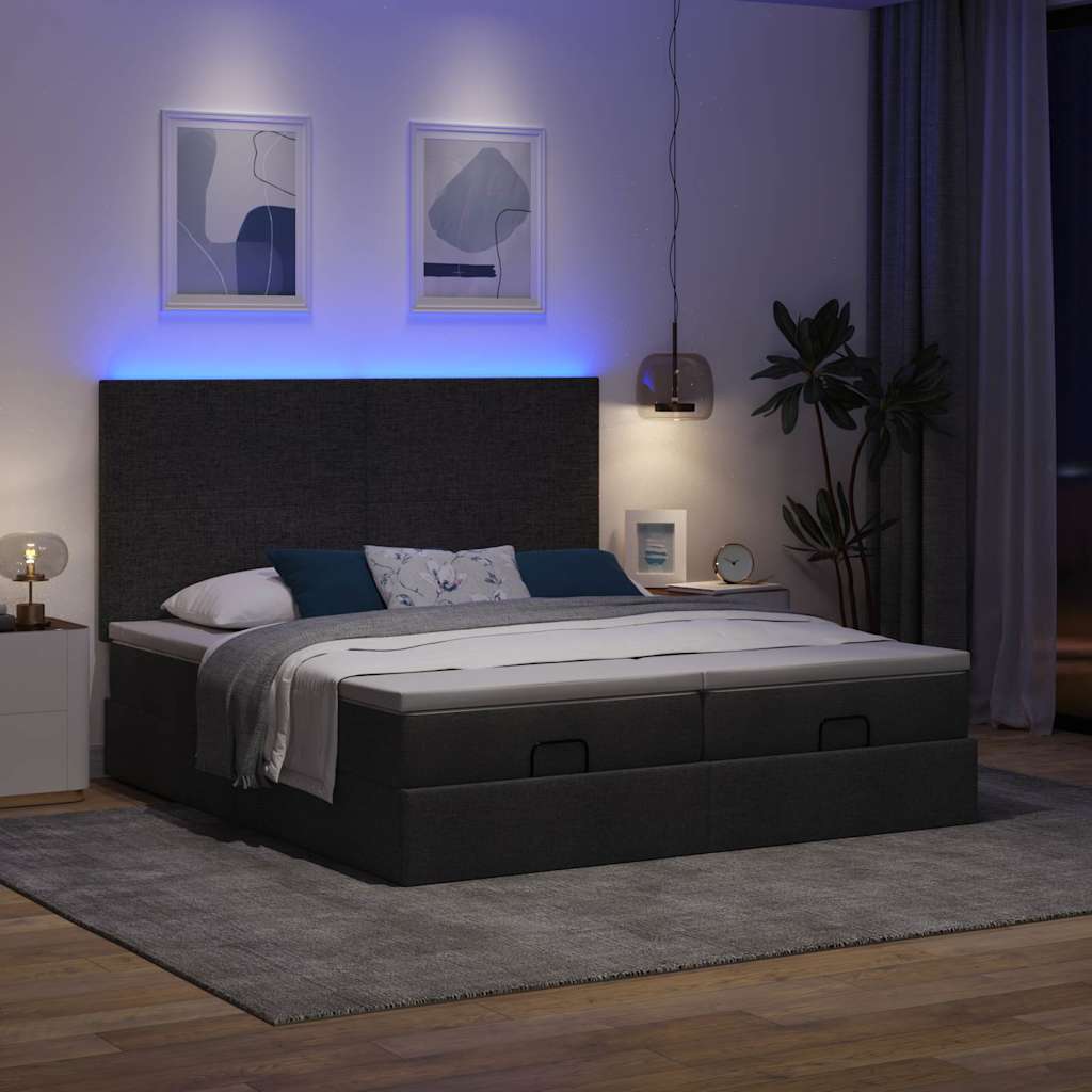 Ottoman-Bett mit Matratzen & LEDs Schwarz 200x200 cm Stoff