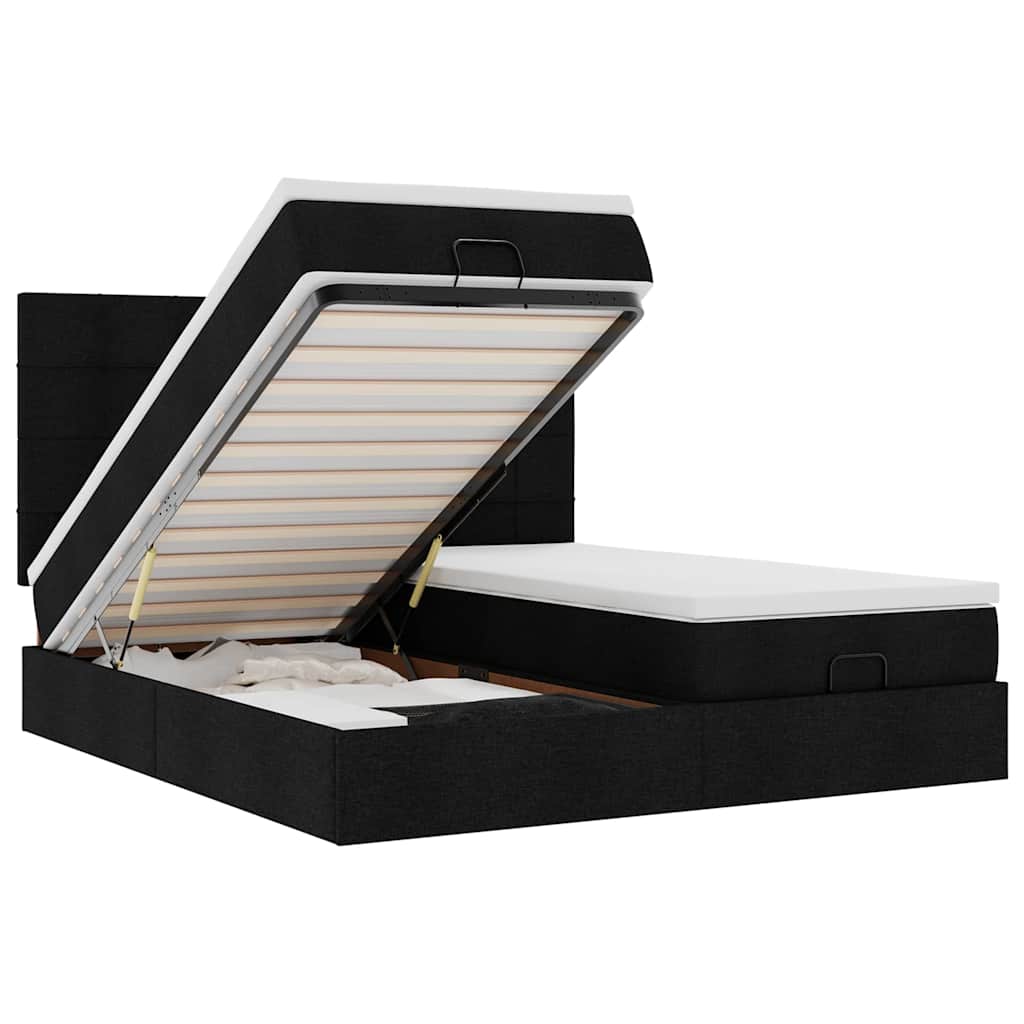 Lit ottoman avec matelas et LED Tissu noir 180x200 cm