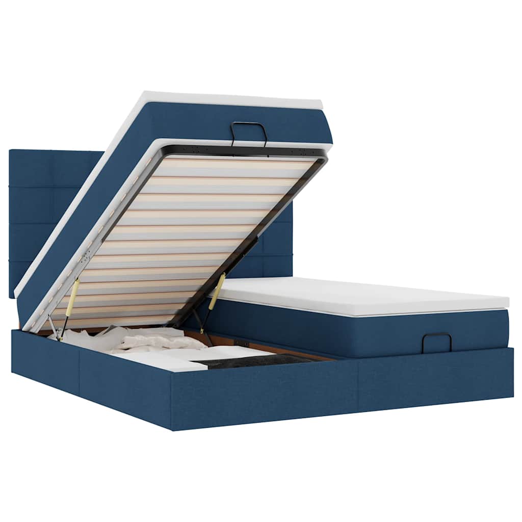 Ottoman-Bett mit Matratzen & LEDs Blau 180x200 cm Stoff