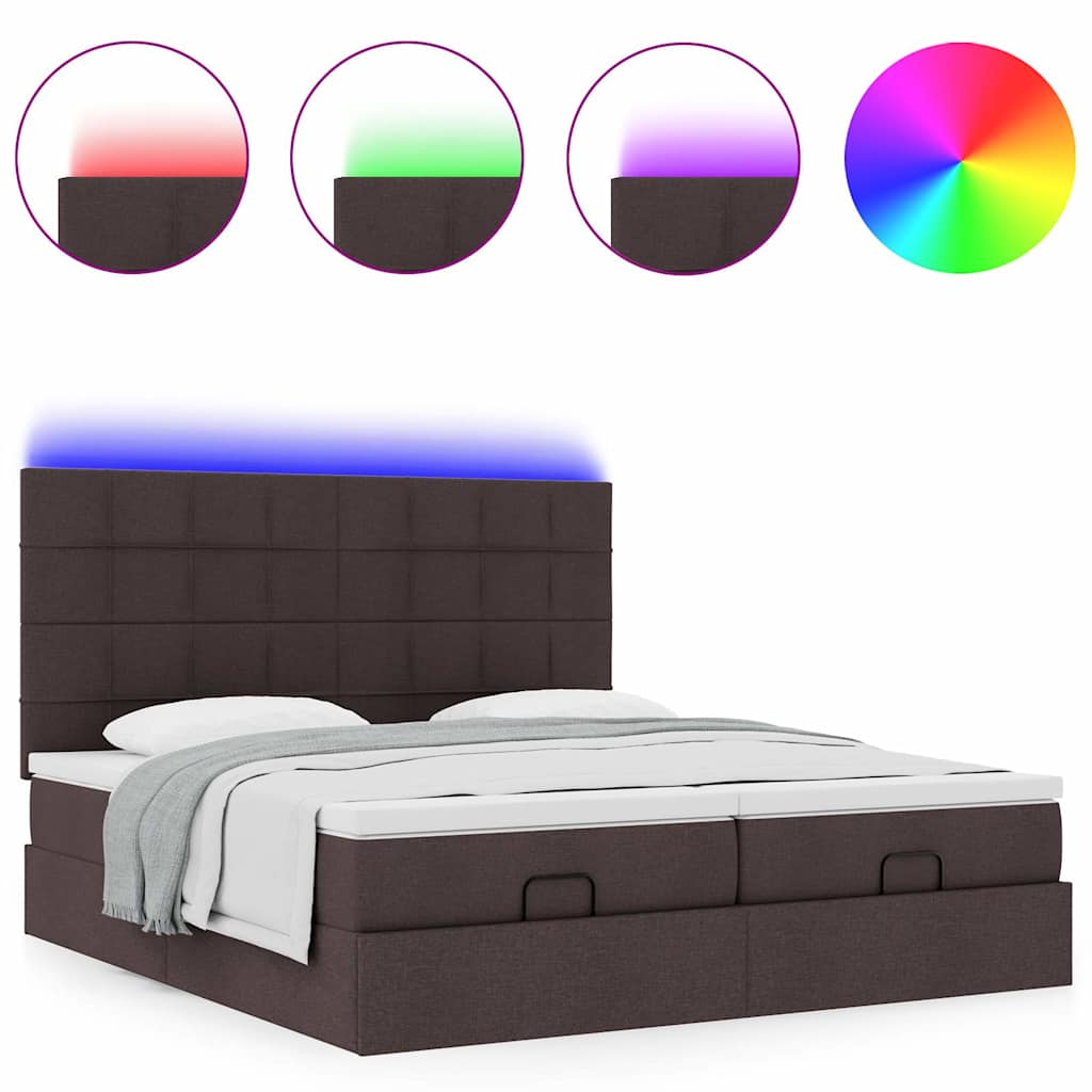 Ottoman bed with mattresses & LEDs dark brown 200x200 cm fabric