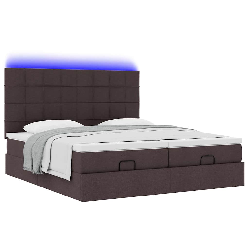 Ottoman bed with mattresses & LEDs dark brown 200x200 cm fabric